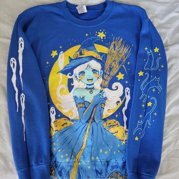 OMOCAT Blue Graphic Crewneck Sweater - Picture 1 of 2